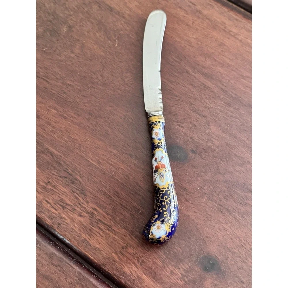 A. E. Lewis & Co Sheffield England Cobalt Floraine Imari‎ Butter Knife RARE BK2